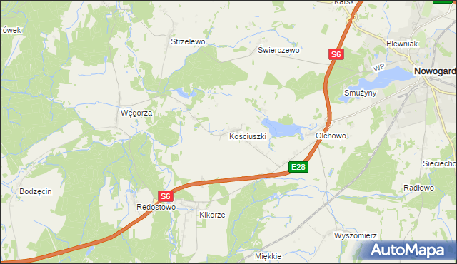 mapa Kościuszki gmina Osina, Kościuszki gmina Osina na mapie Targeo