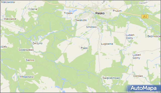 mapa Piaski gmina Resko, Piaski gmina Resko na mapie Targeo