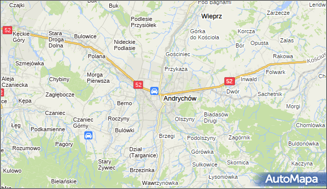 mapa Andrychów, Andrychów na mapie Targeo