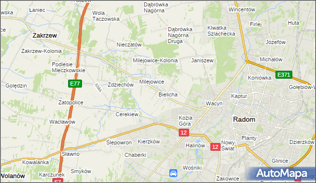 mapa Bielicha, Bielicha na mapie Targeo