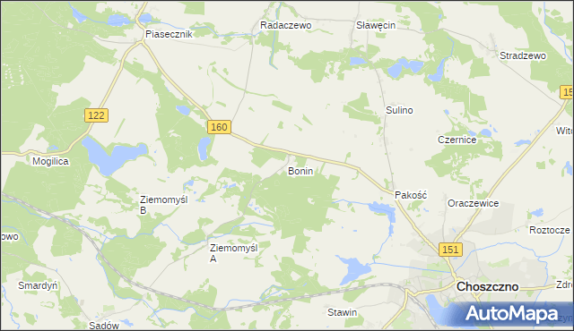mapa Bonin gmina Choszczno, Bonin gmina Choszczno na mapie Targeo