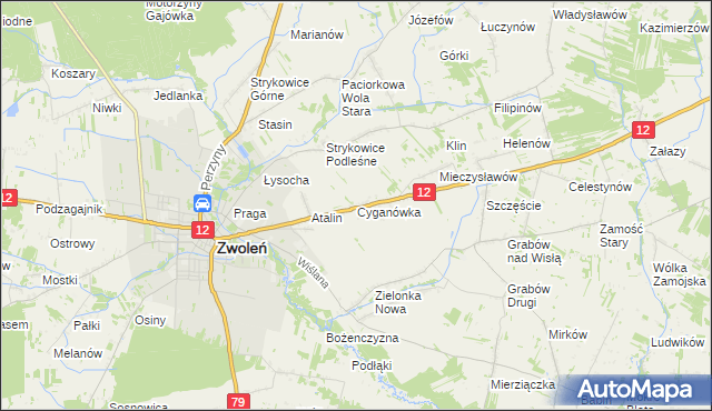 mapa Cyganówka gmina Zwoleń, Cyganówka gmina Zwoleń na mapie Targeo