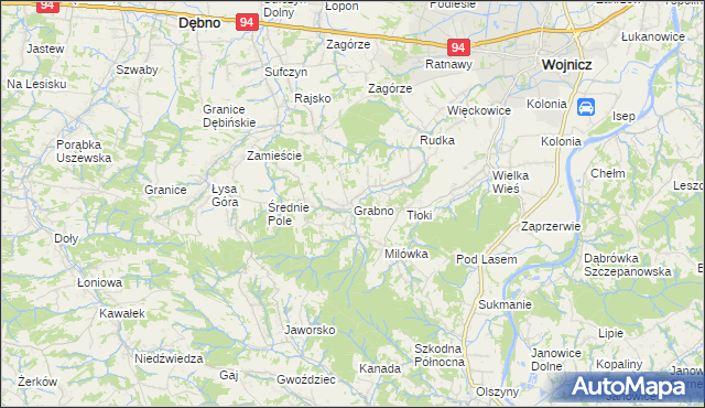 mapa Grabno gmina Wojnicz, Grabno gmina Wojnicz na mapie Targeo