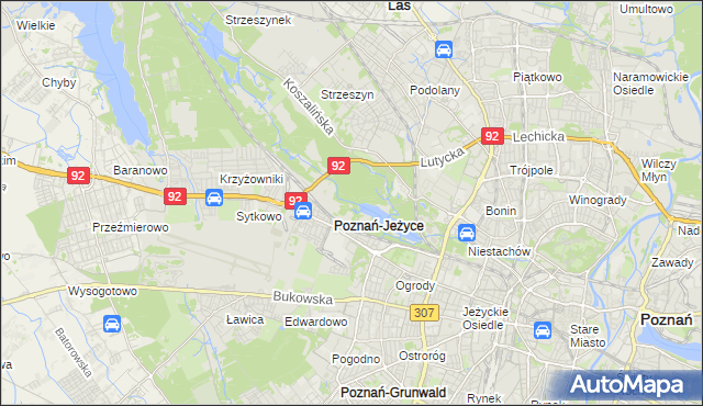 mapa Jeżyce gmina Poznań, Jeżyce gmina Poznań na mapie Targeo