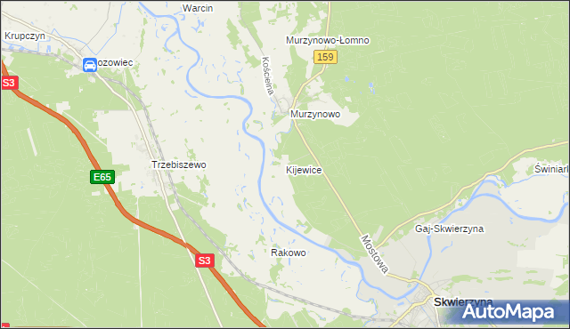 mapa Kijewice gmina Skwierzyna, Kijewice gmina Skwierzyna na mapie Targeo