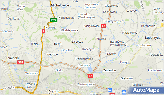 mapa Kończyce gmina Michałowice, Kończyce gmina Michałowice na mapie Targeo