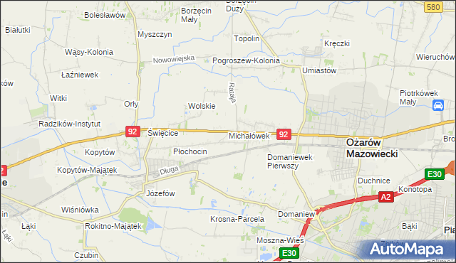 mapa Michałówek gmina Ożarów Mazowiecki, Michałówek gmina Ożarów Mazowiecki na mapie Targeo