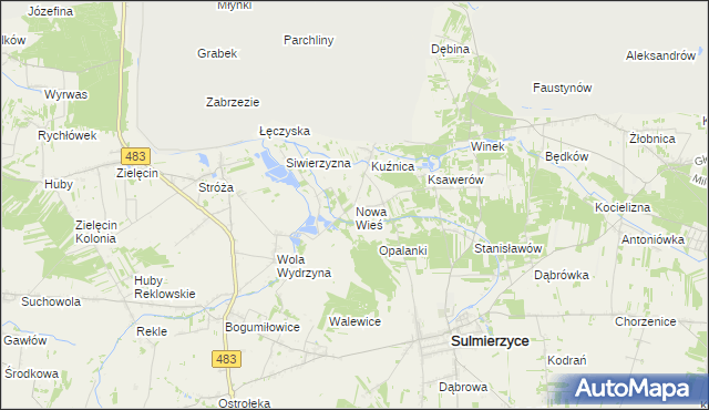 mapa Nowa Wieś gmina Sulmierzyce, Nowa Wieś gmina Sulmierzyce na mapie Targeo