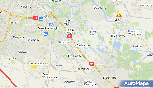 mapa Radwanice gmina Siechnice, Radwanice gmina Siechnice na mapie Targeo