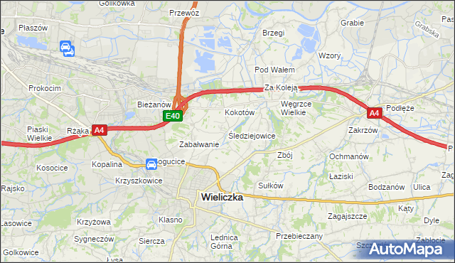 mapa Śledziejowice, Śledziejowice na mapie Targeo