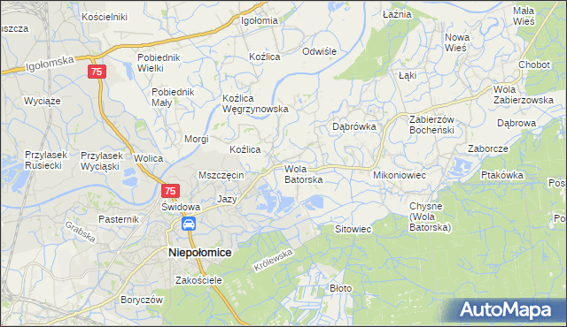 mapa Wola Batorska, Wola Batorska na mapie Targeo