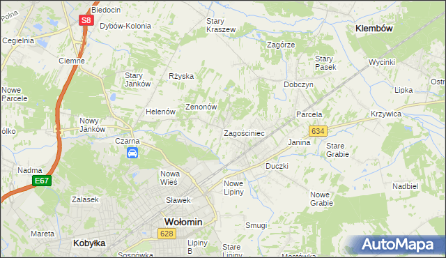 mapa Zagościniec gmina Wołomin, Zagościniec gmina Wołomin na mapie Targeo