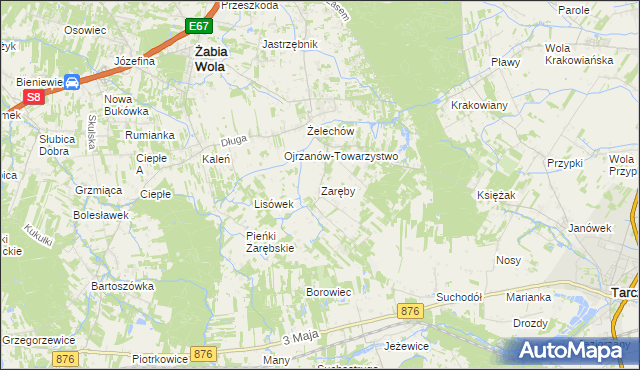 mapa Zaręby gmina Żabia Wola, Zaręby gmina Żabia Wola na mapie Targeo