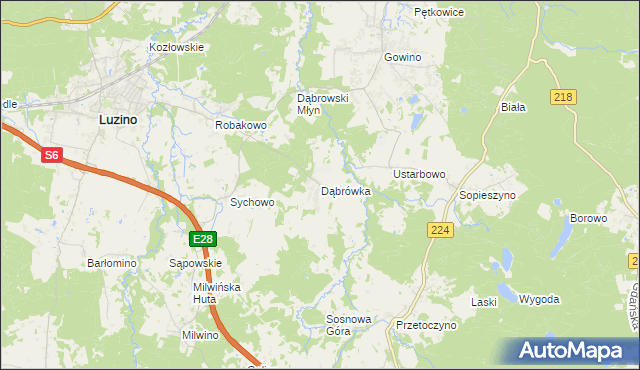 mapa Dąbrówka gmina Luzino, Dąbrówka gmina Luzino na mapie Targeo