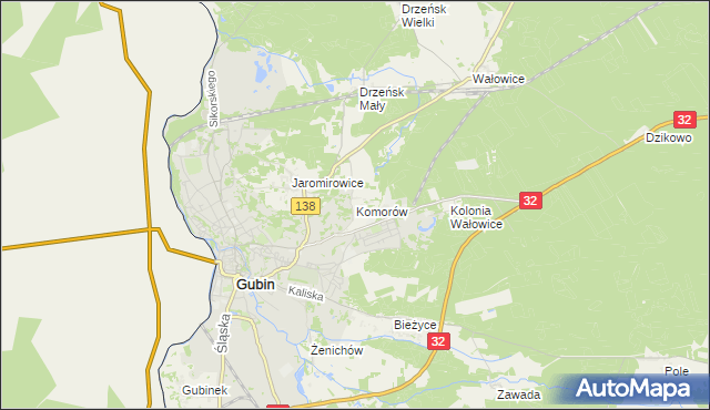 mapa Komorów gmina Gubin, Komorów gmina Gubin na mapie Targeo