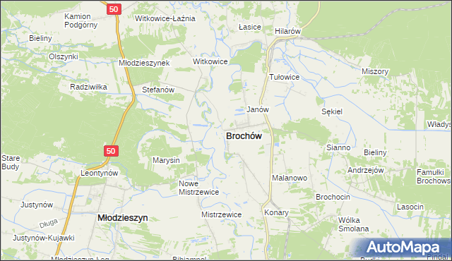 mapa Brochów powiat sochaczewski, Brochów powiat sochaczewski na mapie Targeo
