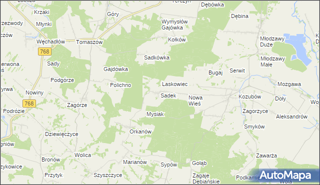 mapa Sadek gmina Pińczów, Sadek gmina Pińczów na mapie Targeo