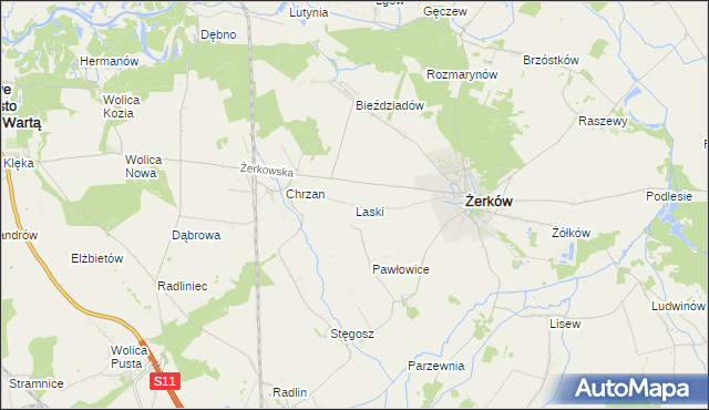 mapa Laski gmina Żerków, Laski gmina Żerków na mapie Targeo