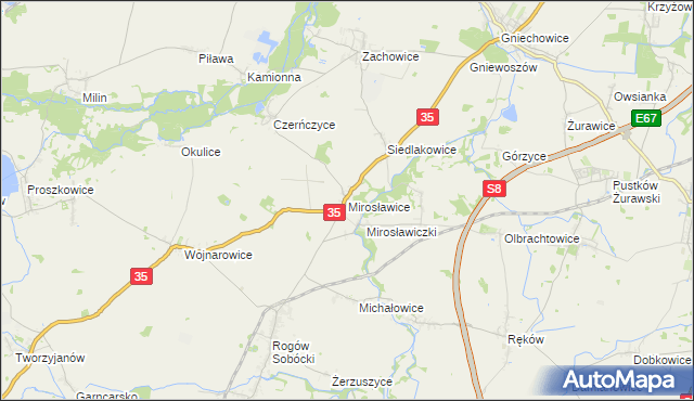 mapa Mirosławice gmina Sobótka, Mirosławice gmina Sobótka na mapie Targeo