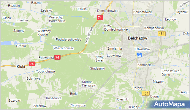 mapa Nowy Świat gmina Bełchatów, Nowy Świat gmina Bełchatów na mapie Targeo