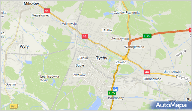 mapa Tychów, Tychy na mapie Targeo