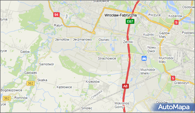 mapa Strachowice gmina Wrocław, Strachowice gmina Wrocław na mapie Targeo