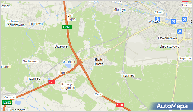 mapa Białe Błota powiat bydgoski, Białe Błota powiat bydgoski na mapie Targeo