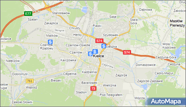 mapa Kielc, Kielce na mapie Targeo