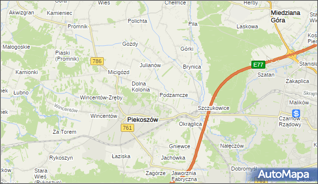 mapa Podzamcze gmina Piekoszów, Podzamcze gmina Piekoszów na mapie Targeo