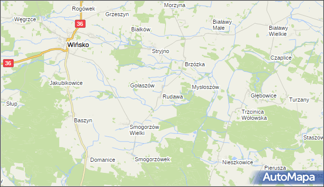mapa Rudawa gmina Wińsko, Rudawa gmina Wińsko na mapie Targeo