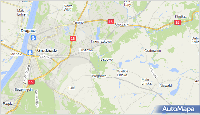 mapa Sadowo gmina Grudziądz, Sadowo gmina Grudziądz na mapie Targeo