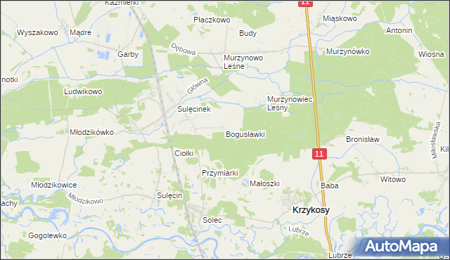 mapa Bogusławki gmina Krzykosy, Bogusławki gmina Krzykosy na mapie Targeo