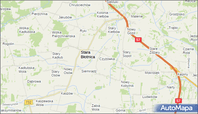 mapa Czyżówka gmina Stara Błotnica, Czyżówka gmina Stara Błotnica na mapie Targeo