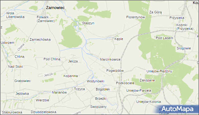 mapa Marcinkowice gmina Charsznica, Marcinkowice gmina Charsznica na mapie Targeo