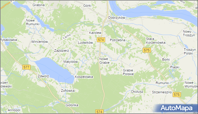 mapa Nowe Grabie gmina Gąbin, Nowe Grabie gmina Gąbin na mapie Targeo