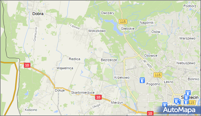 mapa Bezrzecze, Bezrzecze na mapie Targeo
