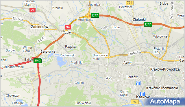 mapa Bronowice Małe, Bronowice Małe na mapie Targeo