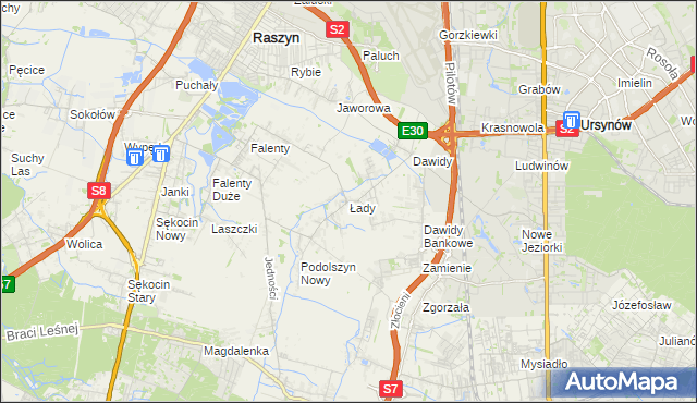 mapa Łady gmina Raszyn, Łady gmina Raszyn na mapie Targeo
