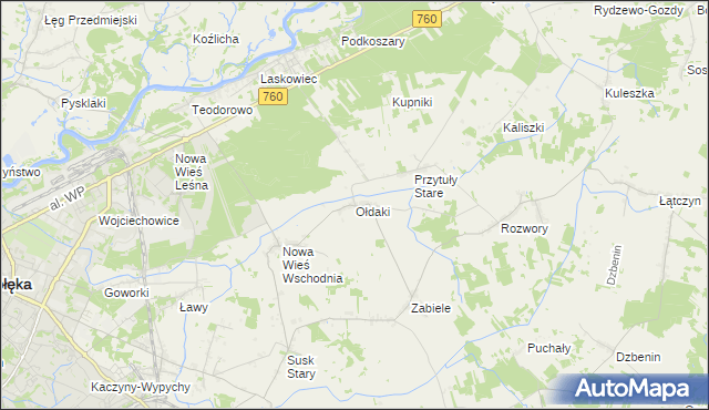 mapa Ołdaki gmina Rzekuń, Ołdaki gmina Rzekuń na mapie Targeo