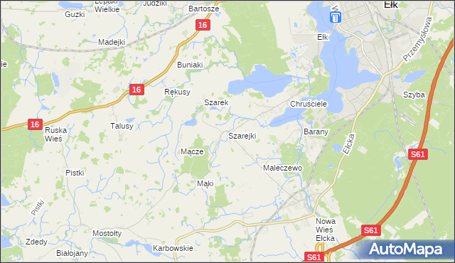 mapa Szarejki gmina Ełk, Szarejki gmina Ełk na mapie Targeo