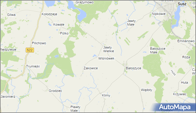mapa Wiśniówek gmina Susz, Wiśniówek gmina Susz na mapie Targeo