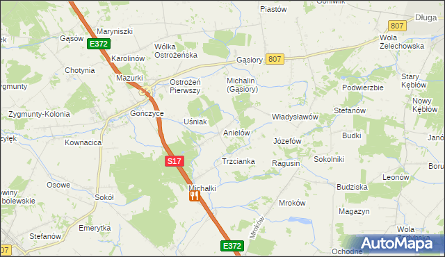 mapa Anielów gmina Sobolew, Anielów gmina Sobolew na mapie Targeo