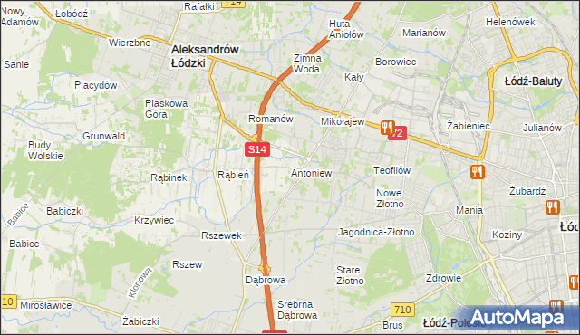 mapa Antoniew gmina Aleksandrów Łódzki, Antoniew gmina Aleksandrów Łódzki na mapie Targeo