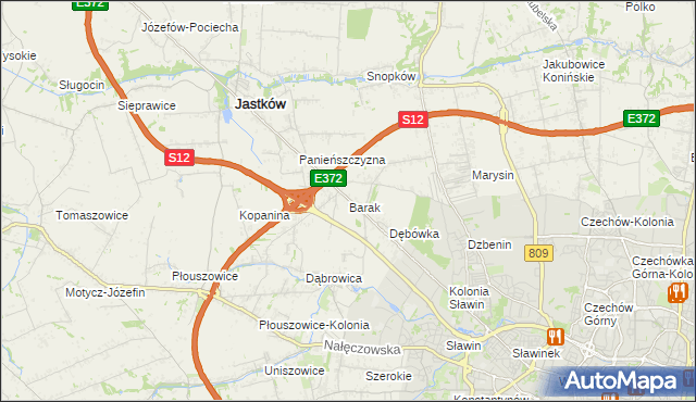 mapa Barak gmina Jastków, Barak gmina Jastków na mapie Targeo