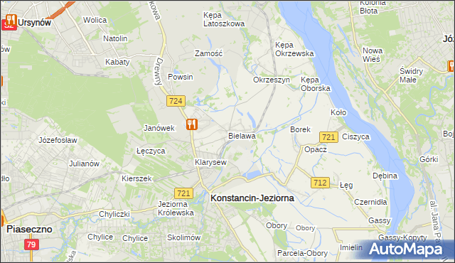 mapa Bielawa gmina Konstancin-Jeziorna, Bielawa gmina Konstancin-Jeziorna na mapie Targeo