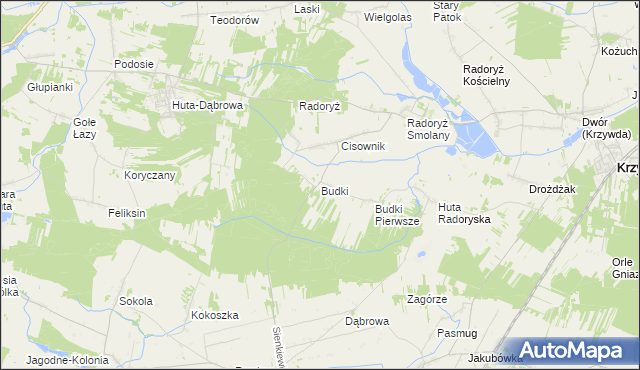 mapa Budki gmina Krzywda, Budki gmina Krzywda na mapie Targeo