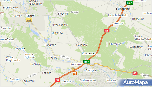 mapa Cekanów gmina Tomaszów Mazowiecki, Cekanów gmina Tomaszów Mazowiecki na mapie Targeo
