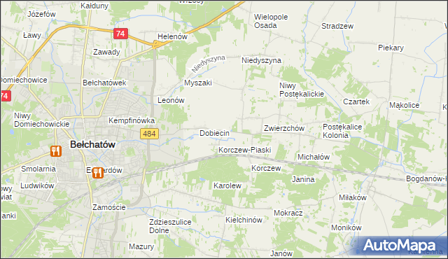 mapa Dobiecin Osada, Dobiecin Osada na mapie Targeo