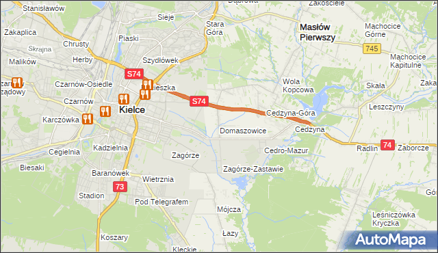 mapa Domaszowice gmina Masłów, Domaszowice gmina Masłów na mapie Targeo