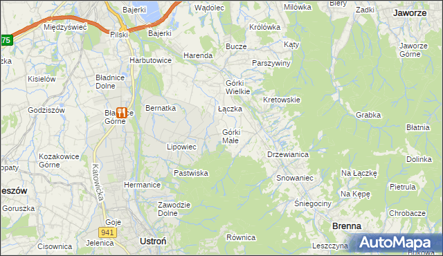 mapa Górki Małe gmina Brenna, Górki Małe gmina Brenna na mapie Targeo